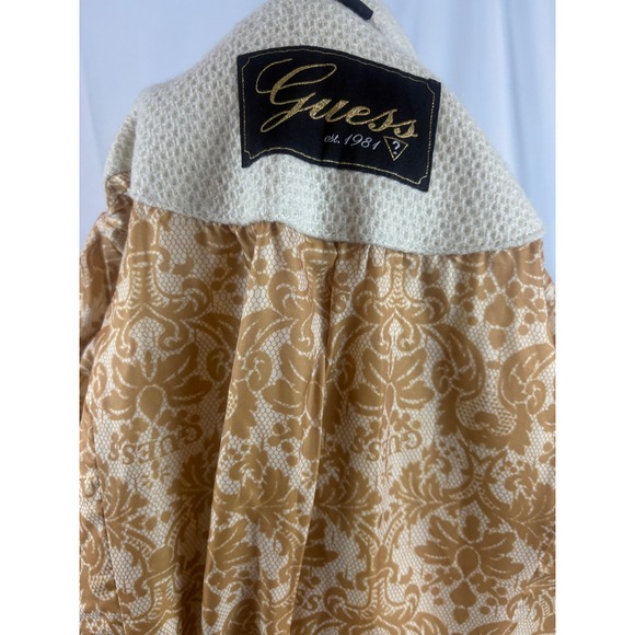 Chic Cream Textured Double Breasted Belted Trench Coat Women's Large - Picture 13 of 14